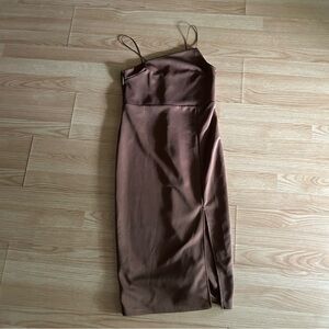 Lyaner Brown Asymmetrical Slit Dress Medium